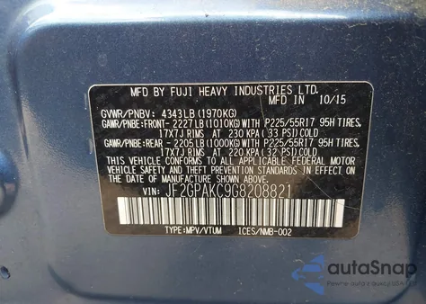 2016 Subaru Crosstrek 2.0I Limited from USA, damaged, VIN JF2GPAKC9G8208821